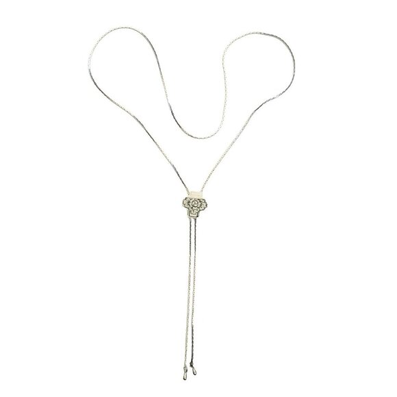 Unbranded Jewelry - Bolo Lariat Necklace Floral Repurposed Ceramic Silvertone Cottagecore Y Drop